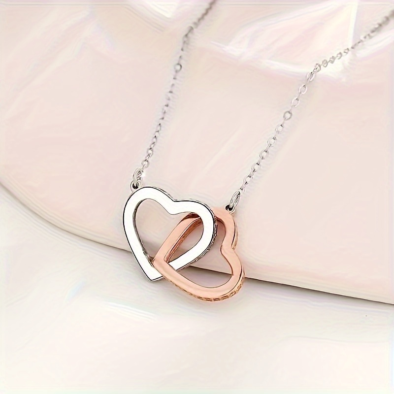 Stylish Double Heart Pendant Necklace, Gift Box Included